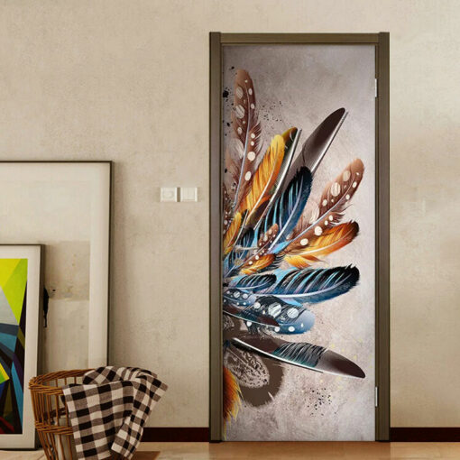 Vinílo autoadhesivo de puerta. Diseño de plumas - Imagen 5