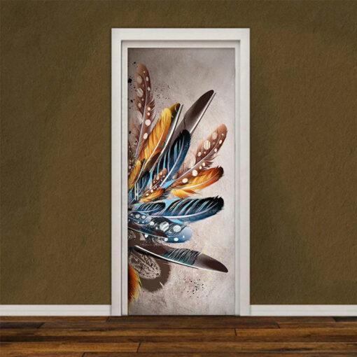 Vinílo autoadhesivo de puerta. Diseño de plumas