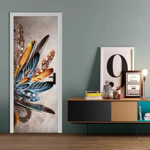 Vinílo autoadhesivo de puerta. Diseño de plumas - Imagen 2